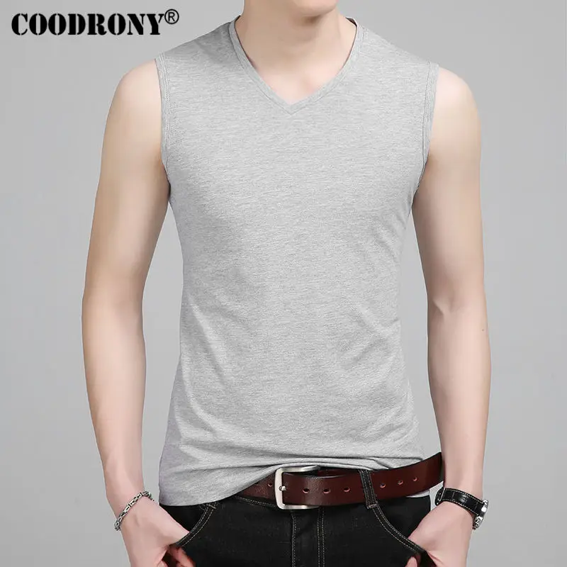 

COODRONY Slim Fit Tank Top Men Sleeveless V-Neck T Shirt Men 2017 Spring Summer New Arrival Cotton T-Shirts All-match Tees S7651