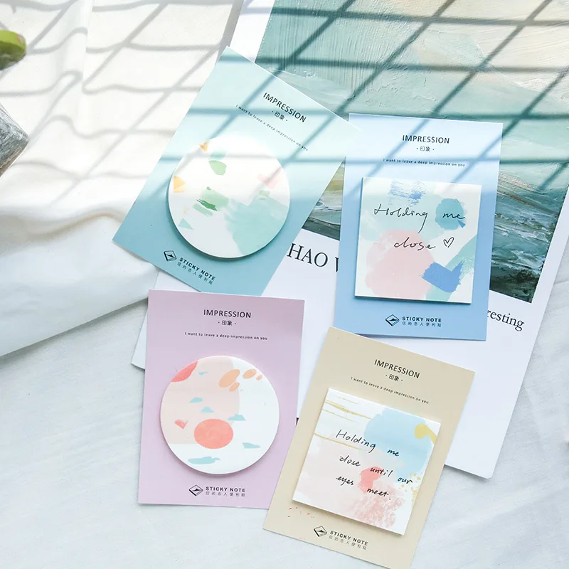 

Kawaii Cute Ink Watercolor Round Sticker Stick Marker Bookmark Memo Pad Sticky Notes Stationery School Supplies Papeleria sl1421
