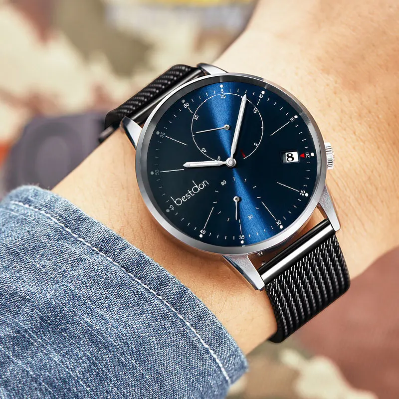 Silver-blue-black Bestdon Мужские механические часы автоматические полностью стальные водонепроницаемые черные часы модные трендовые светящиеся швейцарские роскошные брендовые - Цвет: Silver-blue-black