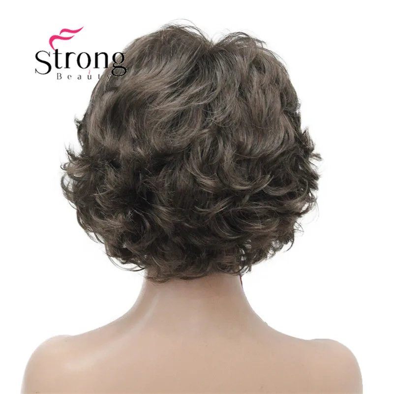 E-7125 #8 New Wavy Curly wig Medium Brown cloor 8# Short Synthetic Hair Full Women`s wigs (4)