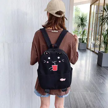 

Female Schoolbag 2019 Large Capacity Solid Color Cartoon Canvas Casual Backpack High School Backpack Fashion Travel Bag mochila