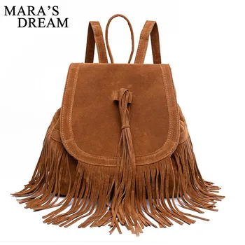 

Mara's Dream Tassel Design Backpack For Women PU Leather Candy Color Women Rucksack Hasp Solid Trend Backpack For Female Bags
