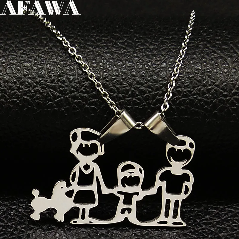

2019 Fashion Famliy Mom Dad Boy Dog Stainless Steel Necklace for Women Silver Color Necklaces & Pendants Jewelry collier N18745