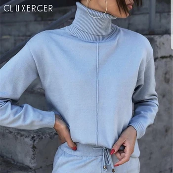 

Autumn Winter Warm Knitted Tracksuit For Women 2018 New Casual 2 Piece Set Turtleneck Sweater + Knit Pants Women Sweat Suit Set