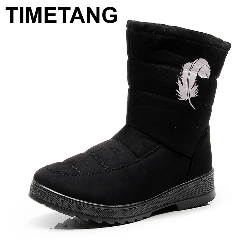 TIMETANGWomen зимние ботинки Сезон Зима Теплые CottonShoes с мехом высокие женские ботильоны