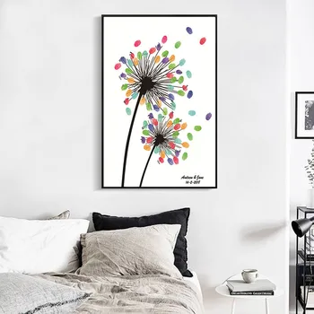 

HAOCHU Personalized Fingerprint Canvas Painting DIY Guest Book Dandelion Flower Beauty Wedding Event Party Signature Supplies