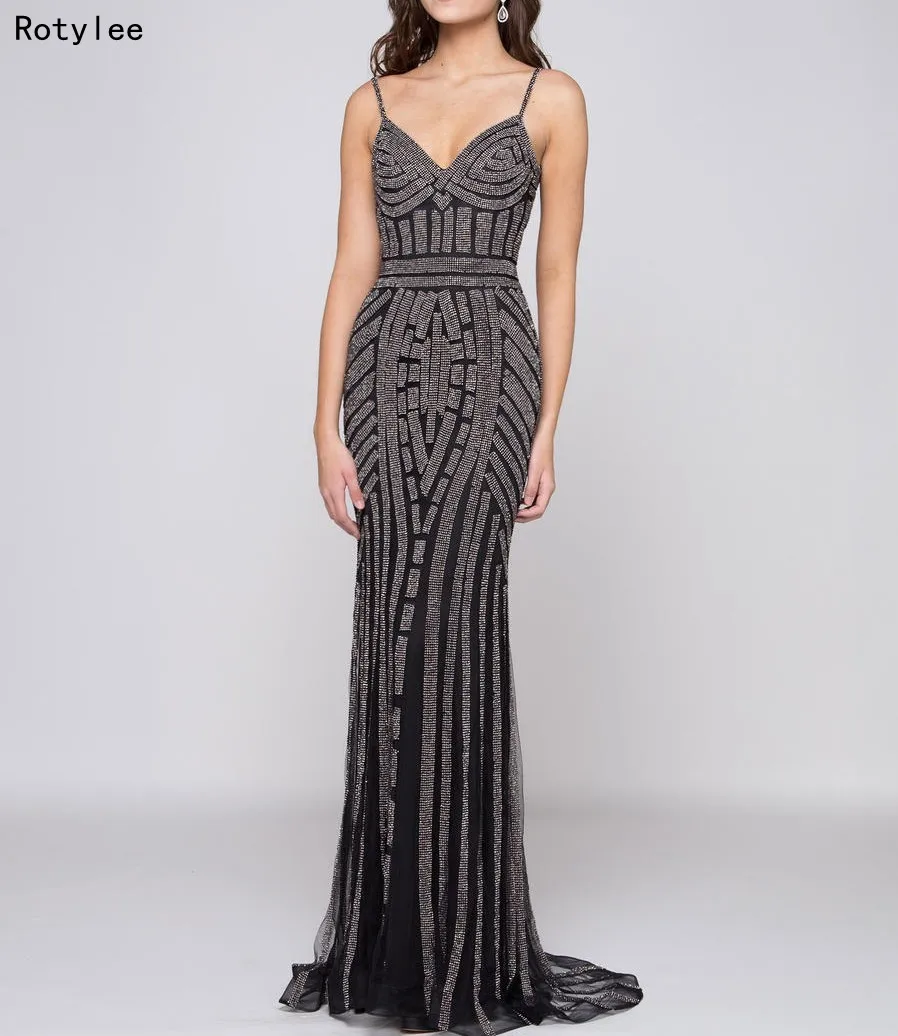 

Mermaid Spaghetti Straps Elegant Evening Dresses with Heavy Beads Decoration Robe de soiree Women Formal Dress