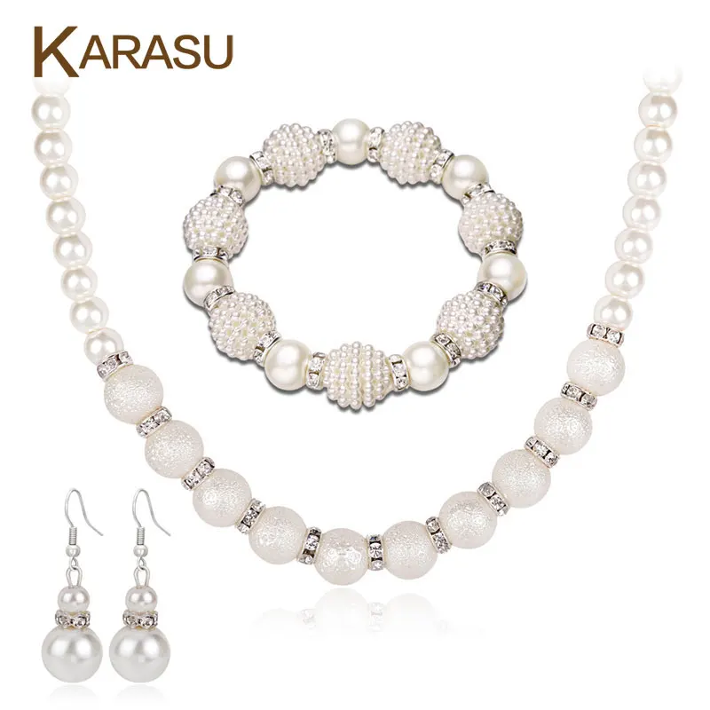 Karasu Simple Simulated Pearls Necklace Earrings Bracelet Set Karasu Simple Simulated Pearls Necklace Earrings Bracelet Set Rhinestones Bridal Jewelry Sets For Women Wedding In From