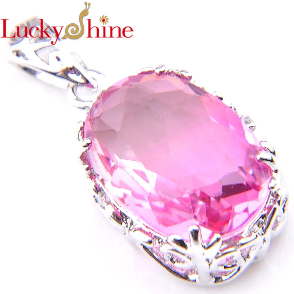 Luckyshine ювелирные изделия Овальный Циркон розовый BI-COLORED Турмалин посеребренный медь Мистик Фантазия Свадебные подвески для ожерелья