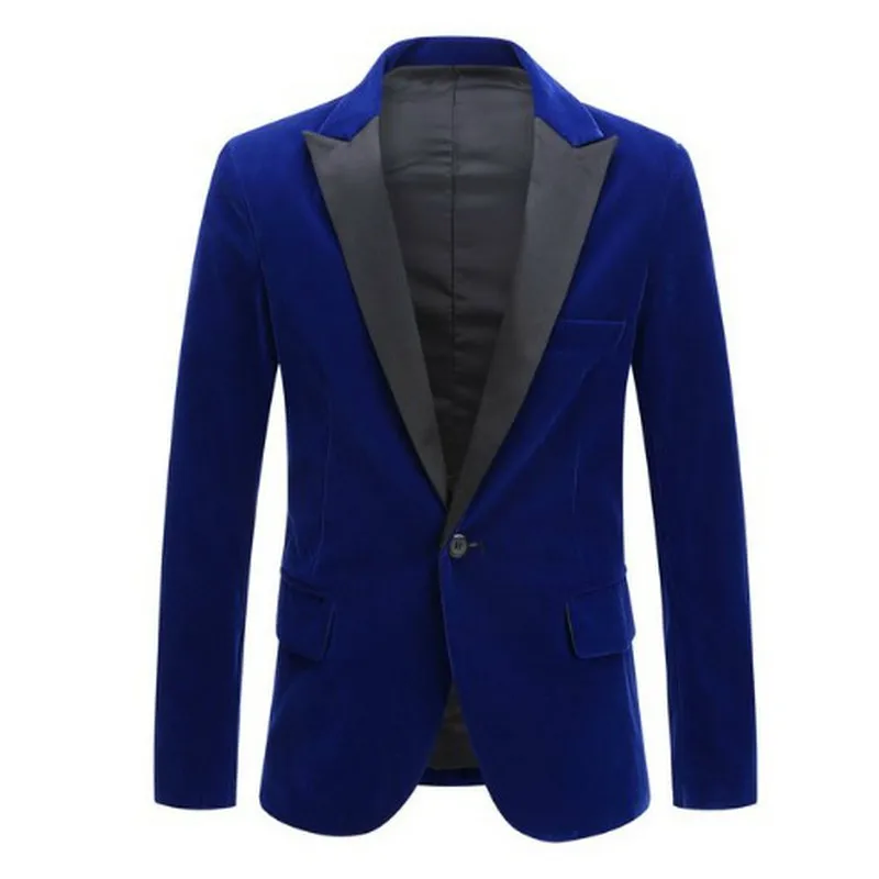 2019 New Contrast Color Dress Jacket Plus Size Velvet Men's Suit Jackets One Buckle Wedding Man Coat Formal Men Clothes