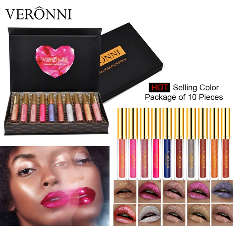 

10pcs/set Waterproof Makeup Glitter Lipstick Set Long-Lasting Liquid Lip Gloss Makeup Tint Tattoo Lipstick Easy To Wear Gloss