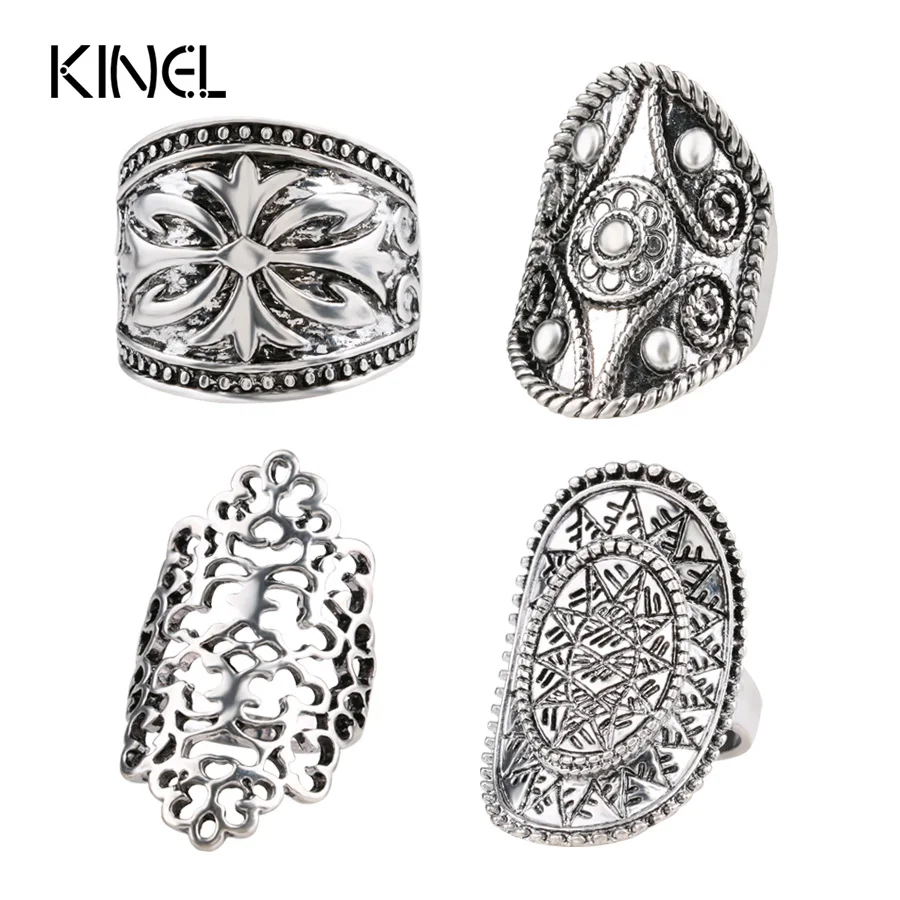 

4pcs/Set Bohemia Midi Rings For Women Fashion Antique Tibetan Silver Plated Carved Knuckle Finger Bague Femme Vintage Jewelry