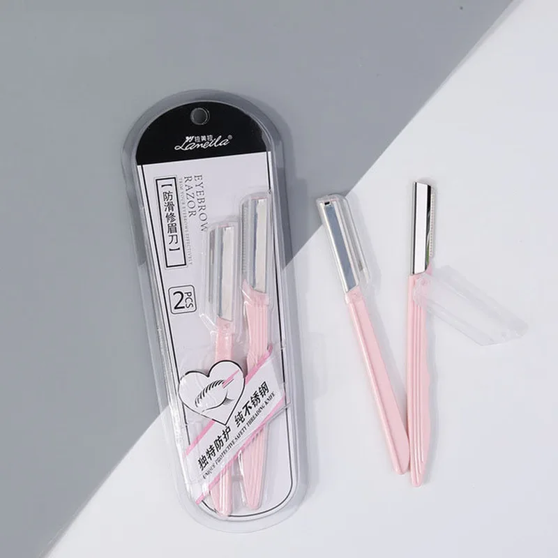 

Hair Remover Eyebrow Trimmer 2Pcs/Lot Safe Eyebrows Razors Knife For Women Eyebrow Scraper Shaping Shaver Random Color