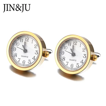 

JIN&JU Men Jewelry High Quality Men New Watch Real Clock Design With Battery Cufflinks Machine Core Mechanical Cuff Link