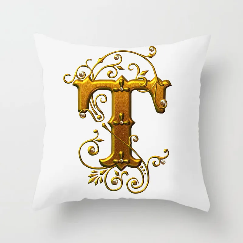 Gold Floral Letter Cushion Cover