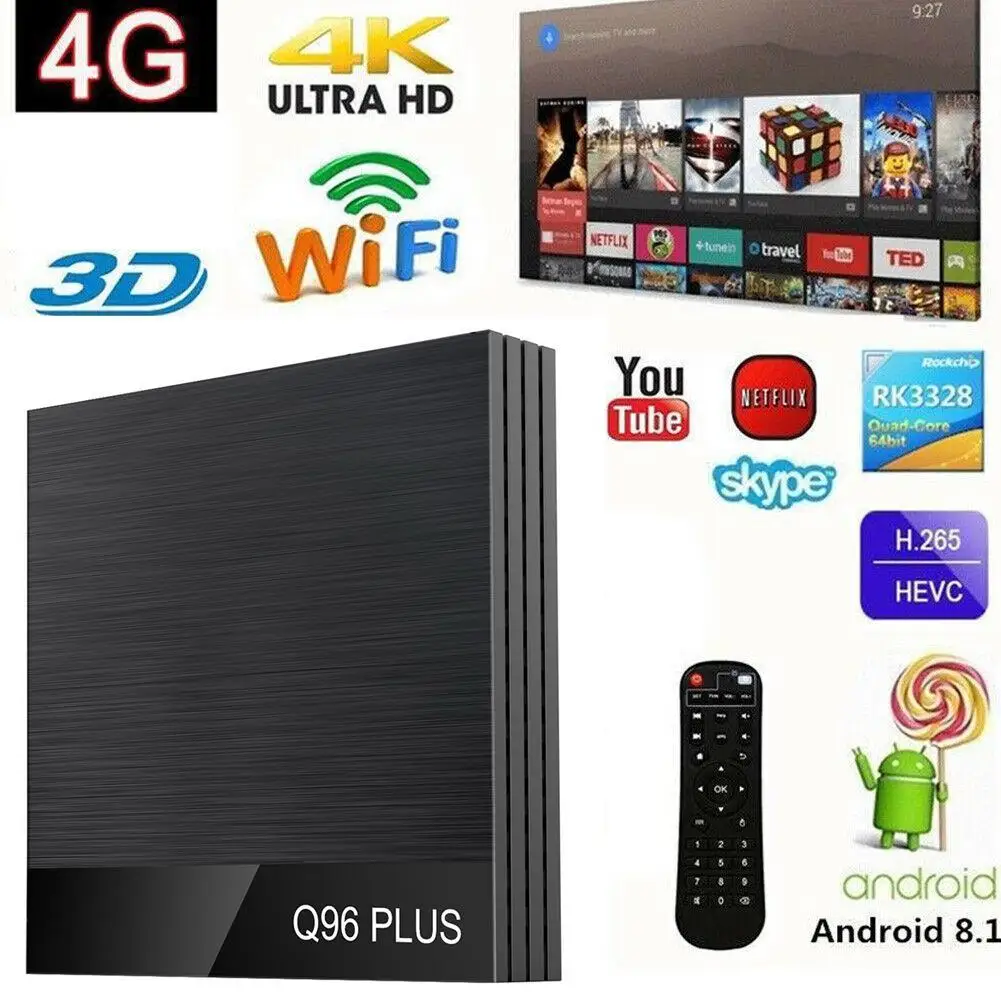 

Q96 Plus Smart TV BOX Android 8.1 RK3328 4GB RAM 32GB ROM BT 4.0 Set Top Box USB 3.0 2.4G WIFI 4K H.265 TV BOX NEWEST