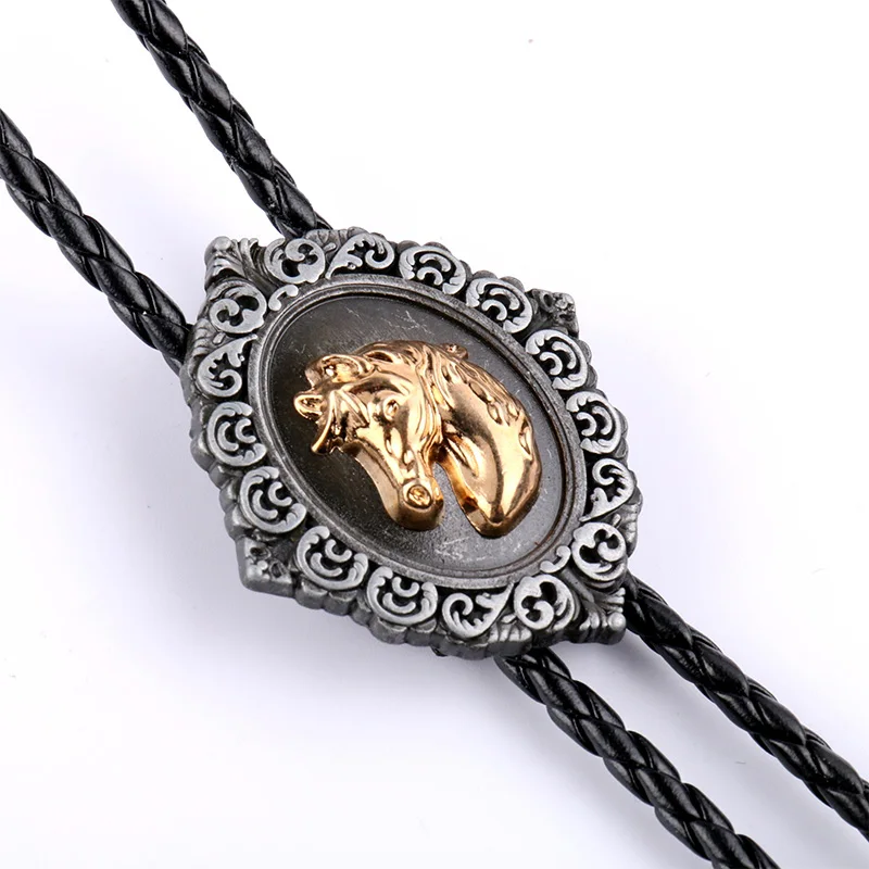 

Mantieqingway American Western Cowboy Opal Bolo Tie Rodeo Leather Tie Vintage Animal Pattern Neckties Men Neckwear Accessories