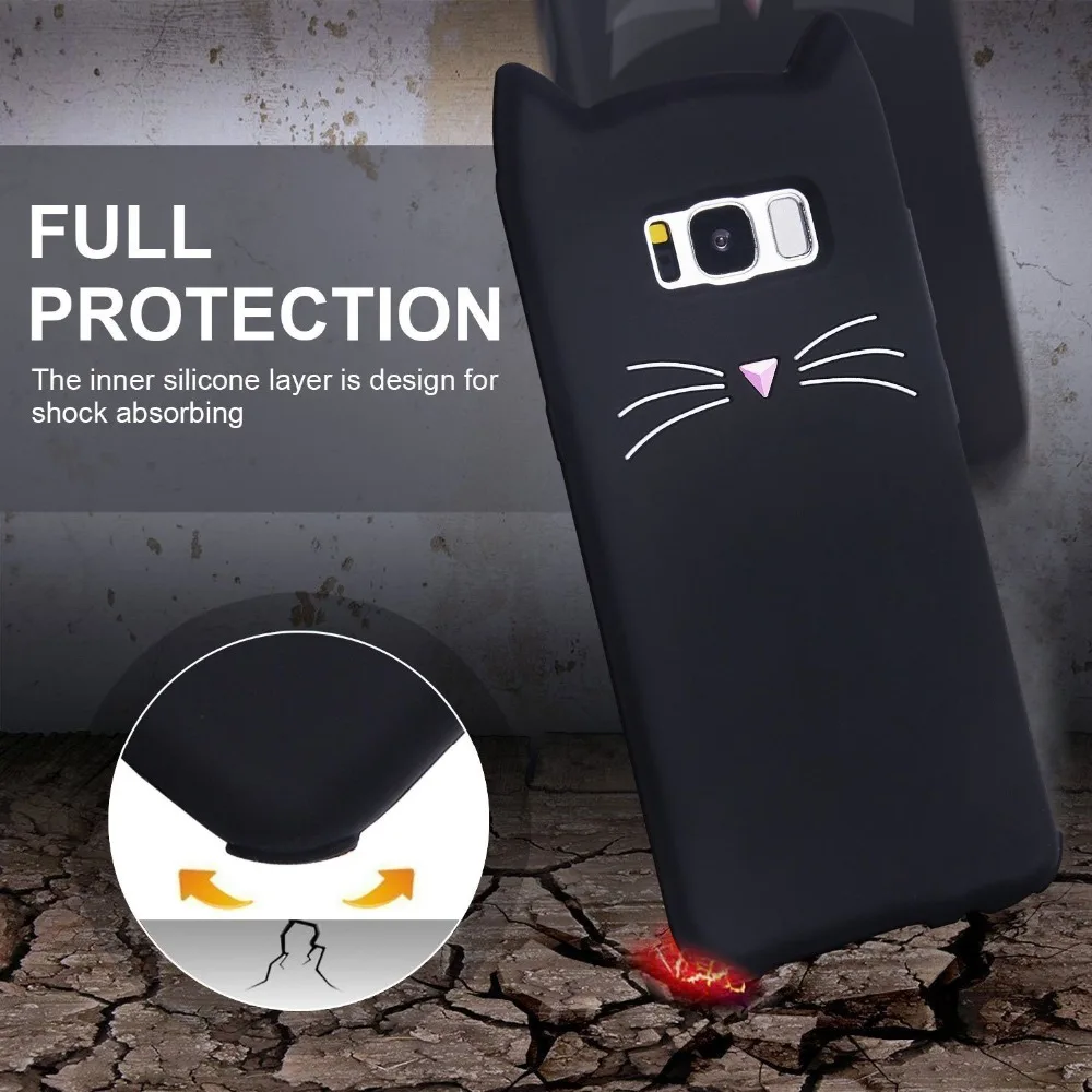 Чехол для samsung Galaxy S8 S9 плюс S7 S6 S5 край крышки 3D Cat Мягкая мультфильм силиконовый