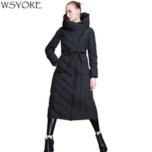 WSYORE, женский длинный пуховик, толстый, с капюшоном, с длинным рукавом, тонкий, утиный пух, куртки, зима, для женщин, пуховик, длинное пальто, куртка, NS546
