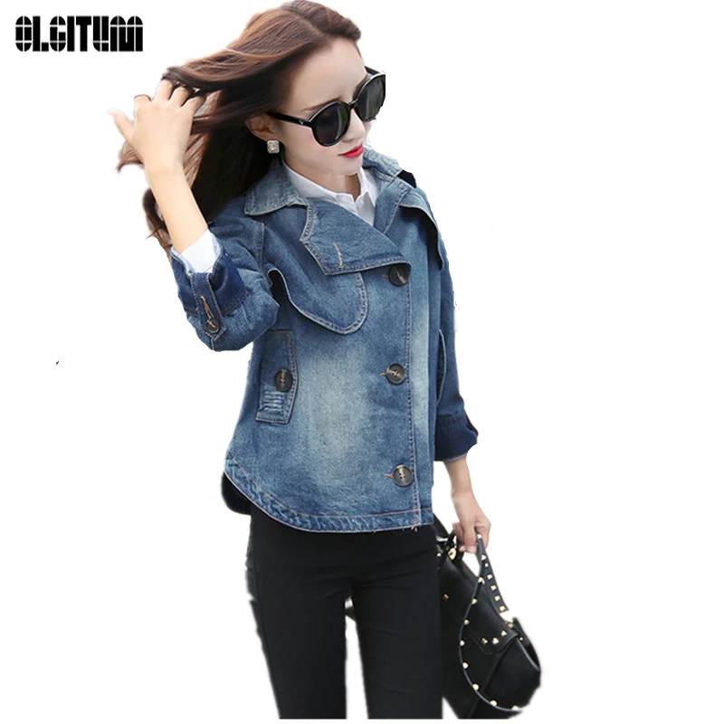 2017 European fashion loose cape style coat casual denim font b jacket b font short coats