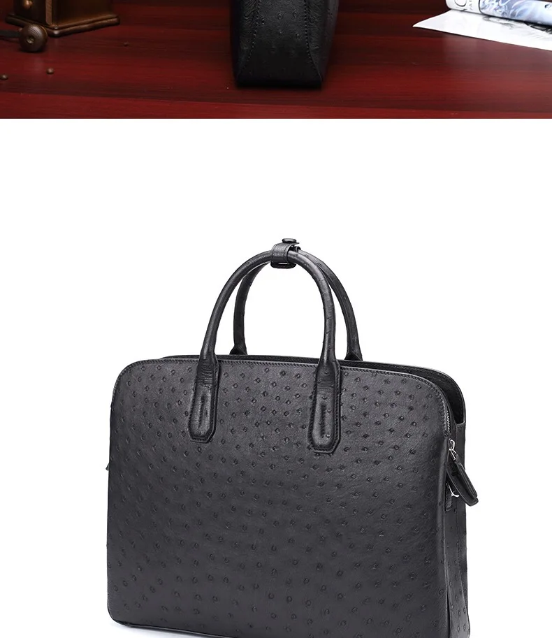 Подлинный портфель из кожи страуса для бизнесменов, большой портфель из натуральной кожи, Мужской рабочий кошелек, сумочка с длинным ремешком, сумка на одно плечо