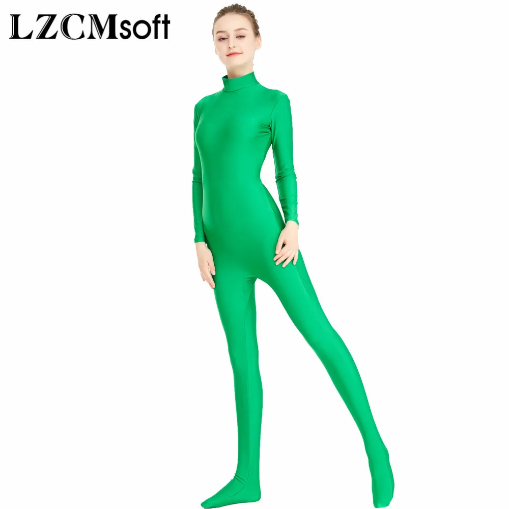 LZCMsoft Unisex High Neck Long Sleeve Zentai Bodysuits Footed Spandex