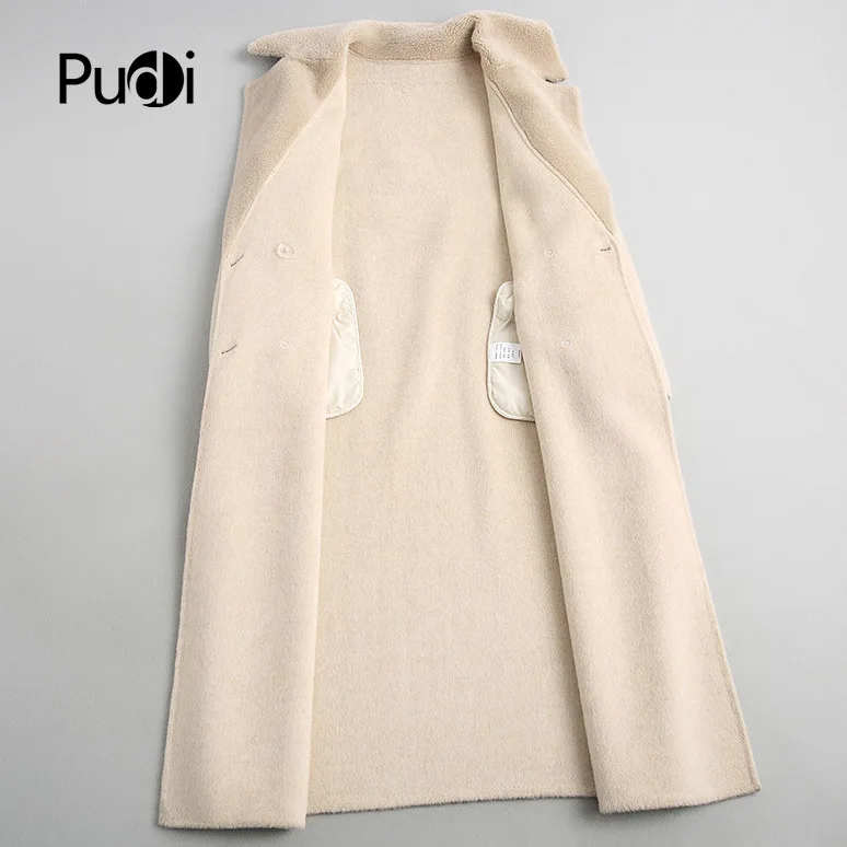 PUDI RO18125 женский осенний зимний костюм из натуральной шерсти с воротником из овечьей шерсти свободный стиль карман пальто для отдыха