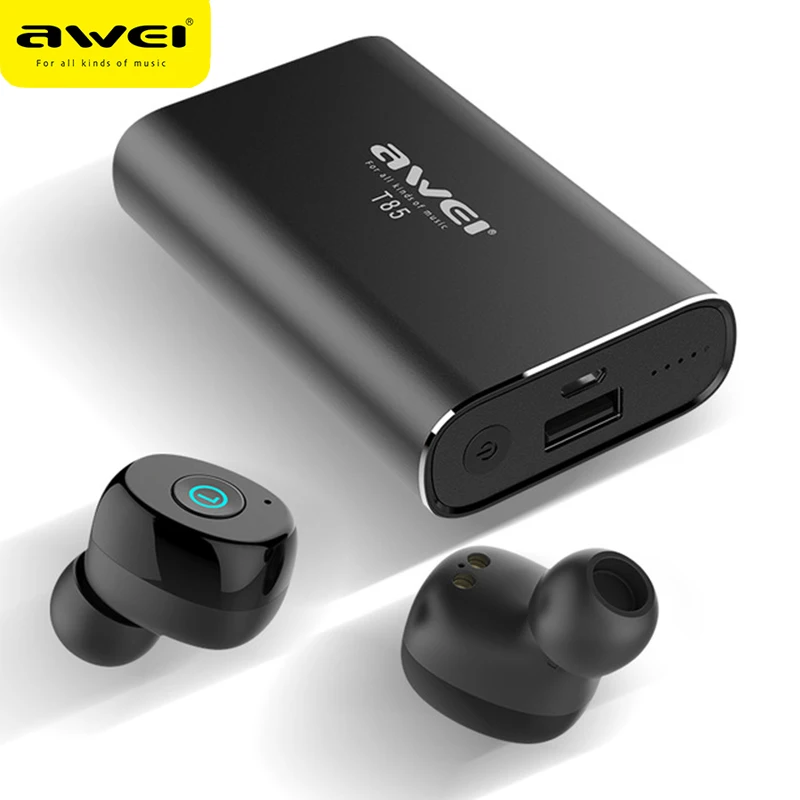 Awei T85 TWS 5,0 Беспроводные спортивные Eearbuds наушники с 1800 мАч Внешний аккумулятор Двойной микрофон 4D стерео наушники-вкладыши портативные наушники - Цвет: Black