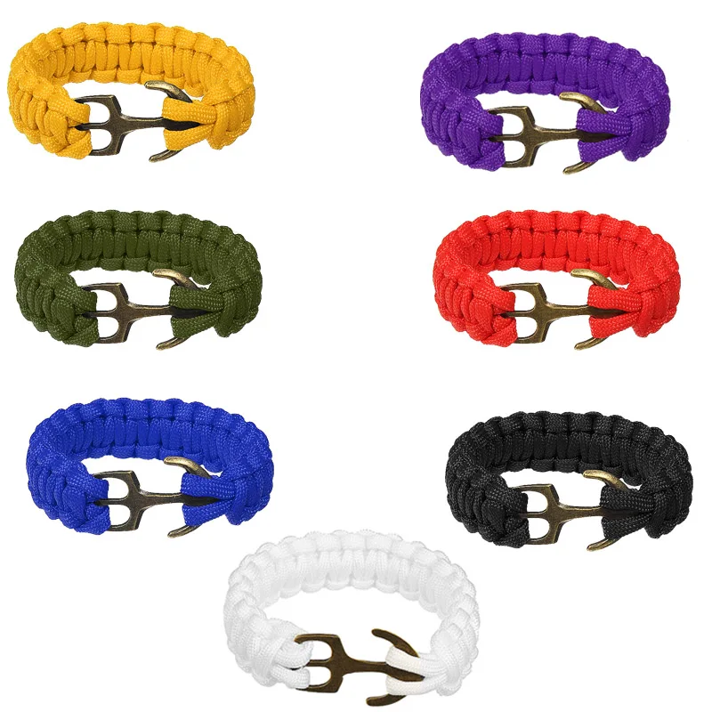 الإنقاذ أساور paracord في أساور اليد مضفر حبل حبل الطوارئ التخييم المشي مع سبيكة مرساة مشبك