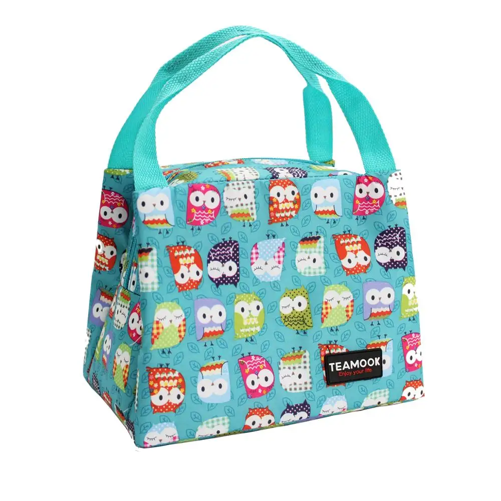 

TEAMOOK Food Fresh Insulated Thermal Oxford Lunch Bag Waterproof Cooler Leisure Bag Cute Owl Lunch Tote