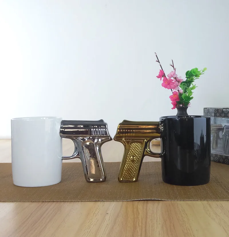 

1pcs personalized pistol shape handle ceramic cup coffee cup creative personality milk cup home office supplies 5ZDZ428