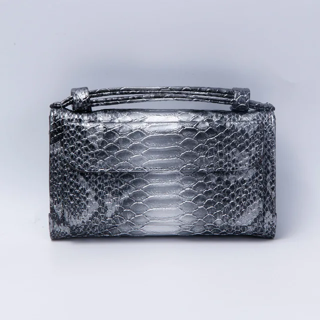 Genuine Leather Day Clutch Crocodile Pattern Phone Clutch Python Pattern Pouch Shoulder Crossbody Bag Ostrich Pattern Women Tote - Цвет: Snake Black Sliver