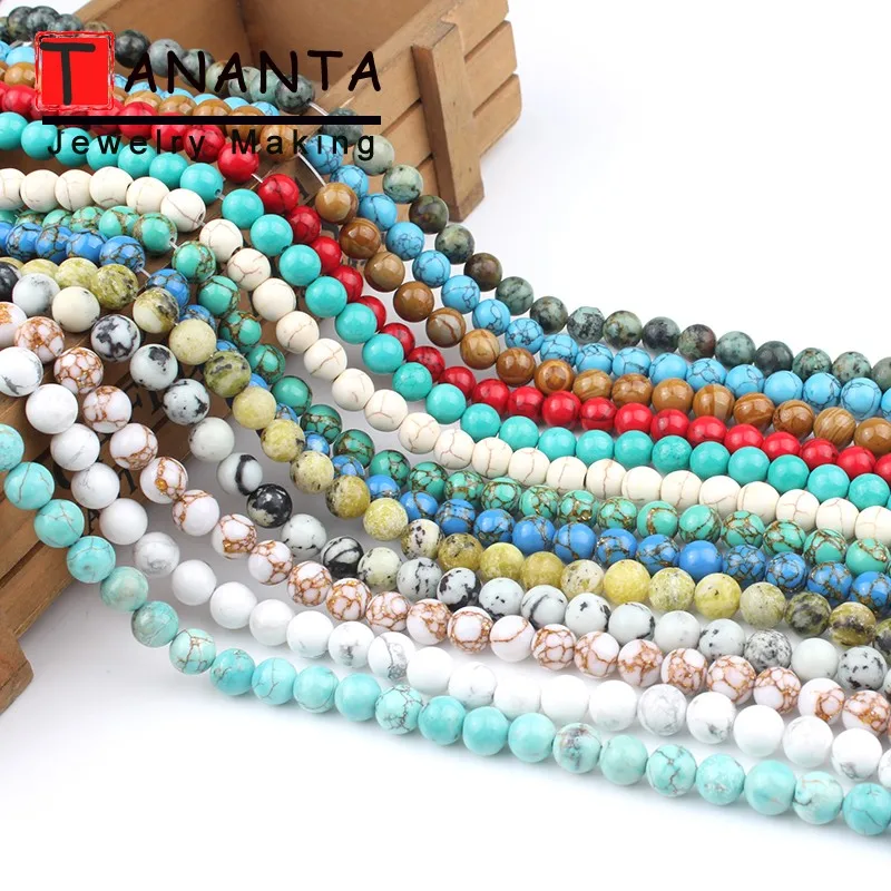 

Natural Stone Blue White Turquoises Howlite Beads 4 6 8 10 12mm 15'' Round Loose Beads For Jewelry Making DIY Bracelets Necklace