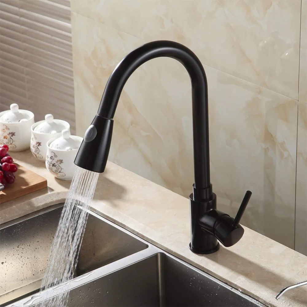 304 Stainless Steel Single Handle Pull Down Kitchen Faucet Sprayer Kitchen Sink Faucet  Deck Mounted Hot and Cold water pipe Tap