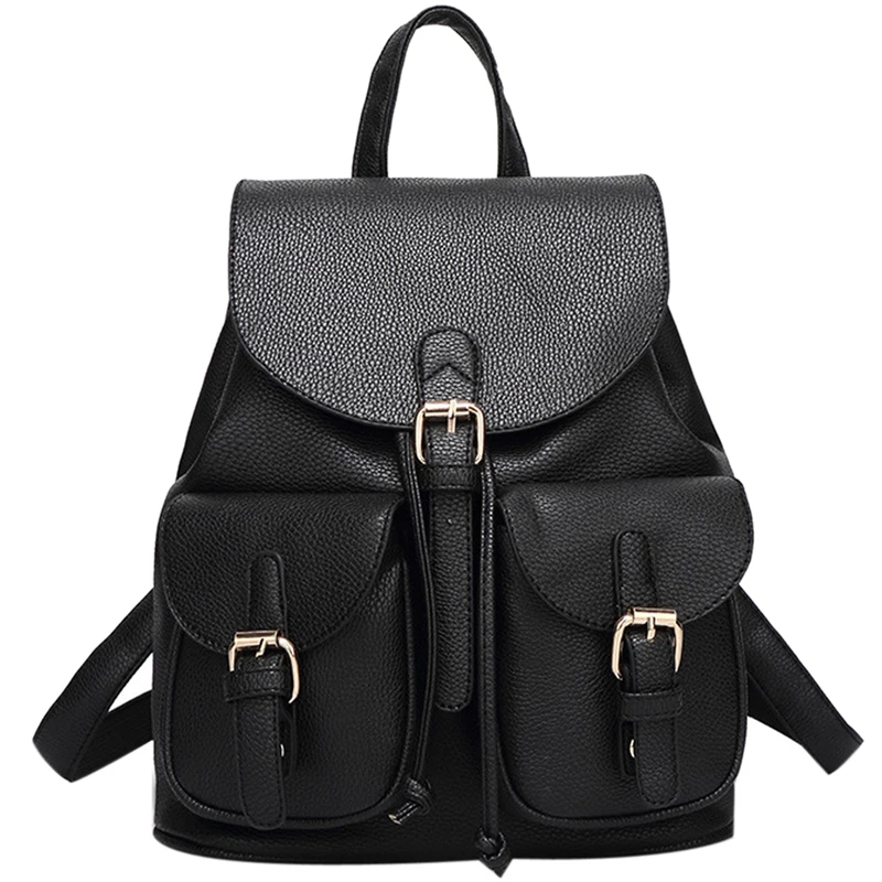 

2018 Coofit Design Women Backpack Embossed PU Leather Drawstring School Backpack For Girls Teeagner Black Daypack Female Bagpack