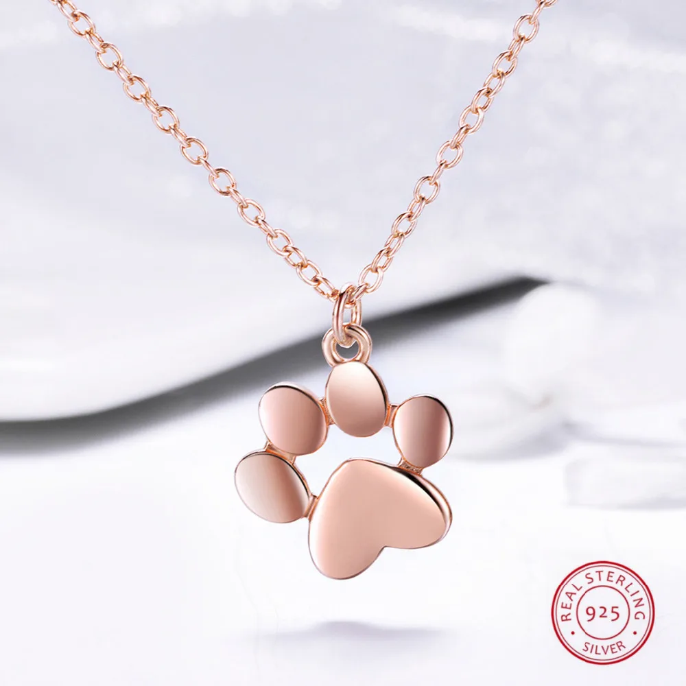 

925 Sterling Silver Pendant Necklace Silver/Rose Gold Color Pet Paw Charm Pendent joyas de plata 925 cadenas de plata 925 mujer