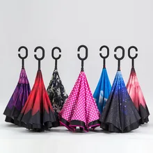 C-Crochet Mains Voiture Parapluie Coupe-Vent Inverse Pliage Double Couche Parapluie Inversé Auto Stand L’intérieur Protection Contre La Pluie