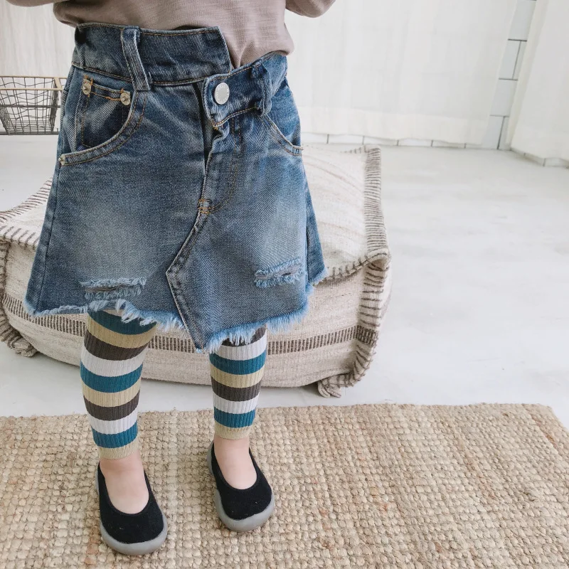 

2018 Autumn New Arrival korean style cotton pure color fashion Broken Hole irregularly Denim Skirt for cool cute baby girls