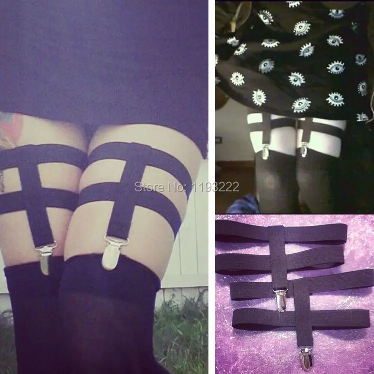 Сексуальный ручной черный эластичный носок подвязки, двухрядный металлический зажим бедра высокой ноги пояса с резинками кольца
