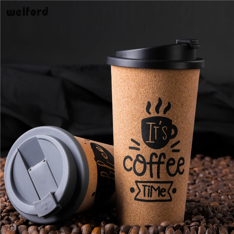 

450ml Customizable Coffee Mug PP+Wood Travel Eco-Friendly cork Design Customize Easy Take BPA free Milk Car mugs and cups