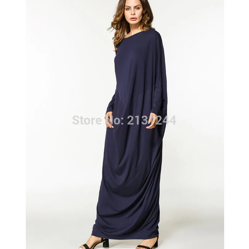 

Fashion Big Size Women Casual Oversized Dresses 2018 Winter Ladies New Style Dark Blue Round Neck Long Sleeve Maxi Dress