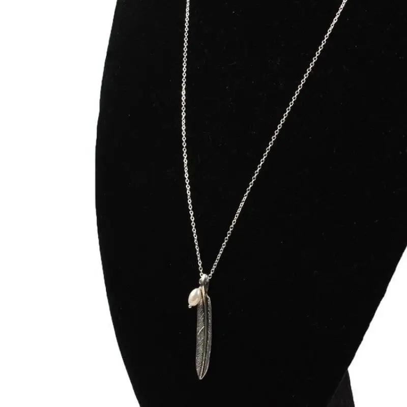 Retro Long Silver Feather Necklaces For Women Pearl Penadant Most