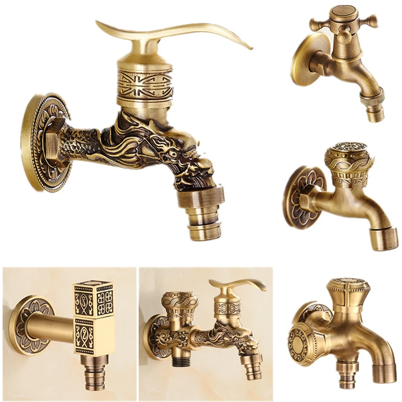 Full Copper Into The Wall Washing Machine Faucet Outdoor Garden Faucet Ceramic Spool Retro Torneira Bathroom Accessories photo