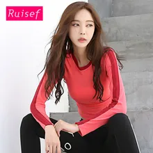 Цвета — красный, синий, черный спортивный топ Gym Фитнес Беговая футболка Для женщин футболка с длинным рукавом для йоги Для женщин Спорт Растениеводство Топ спортивные майки Костюмы