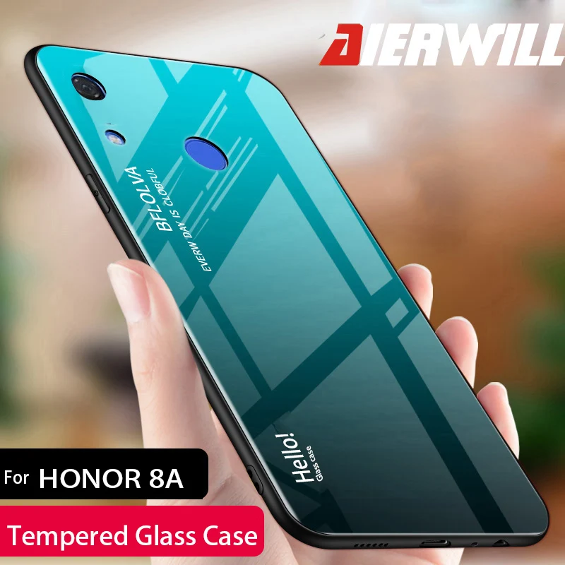 Роскошный honor 8A стеклянный чехол для huawei Чехол 9H силиконовый из закаленного