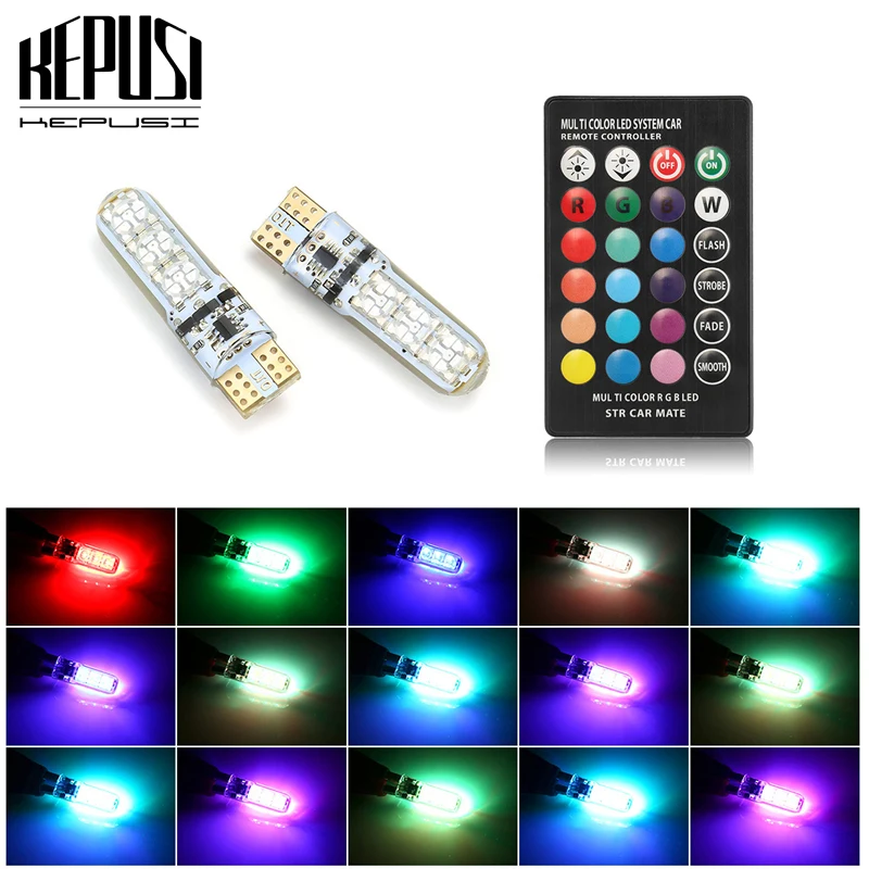 

T10 5050 SMD RGB 6 LED Auto Car Wedge Side Light Lamp LED Demo Lamp Bulb With Remote Controller Strobe