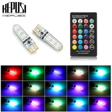 Buy T10 5050 SMD RGB 6 LED Auto Car Wedge Side Light Lamp LED Demo Lamp Bulb With Remote Controller Strobe Free Shipping
