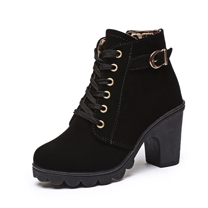 Г. Женские ботинки на высоком каблуке новые ботильоны для женщин зимние ботинки женские осенние ботинки на толстом квадратном каблуке 35-41 - Цвет: Черный