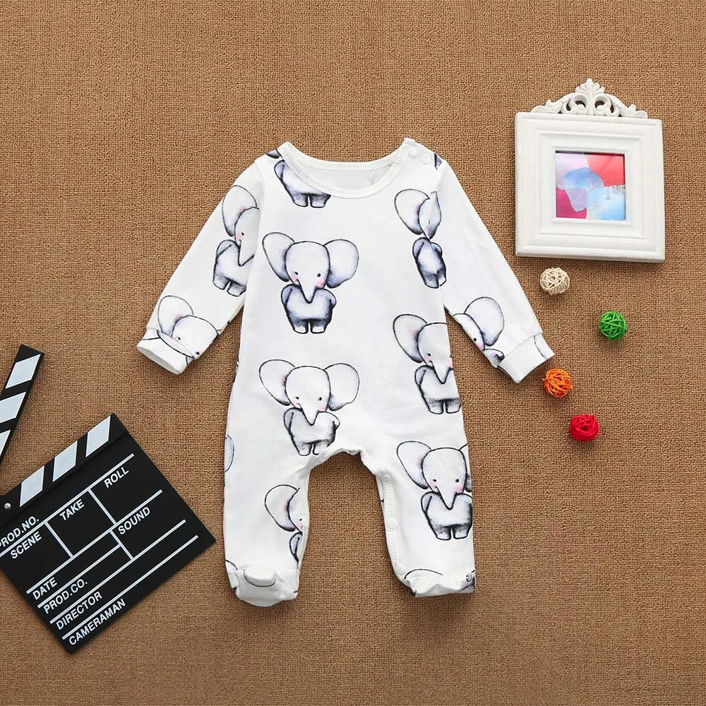 Новинка года; Модная хлопковая одежда для сна для новорожденных; Ropmer Одежда для маленьких мальчиков и девочек комбинезон с длинными рукавами и принтом слона