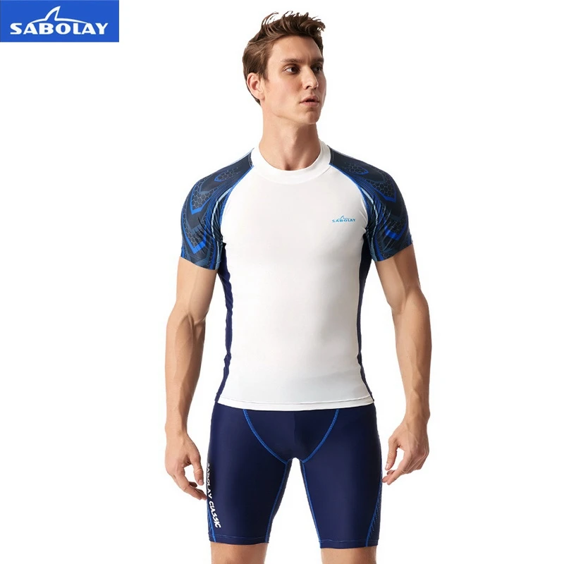 Men Elastic Lycra Quick Dry Swimsuit Surf Sunscreen UV Protection Rash Guard Diving Tight Beach Shirt and Short Separate